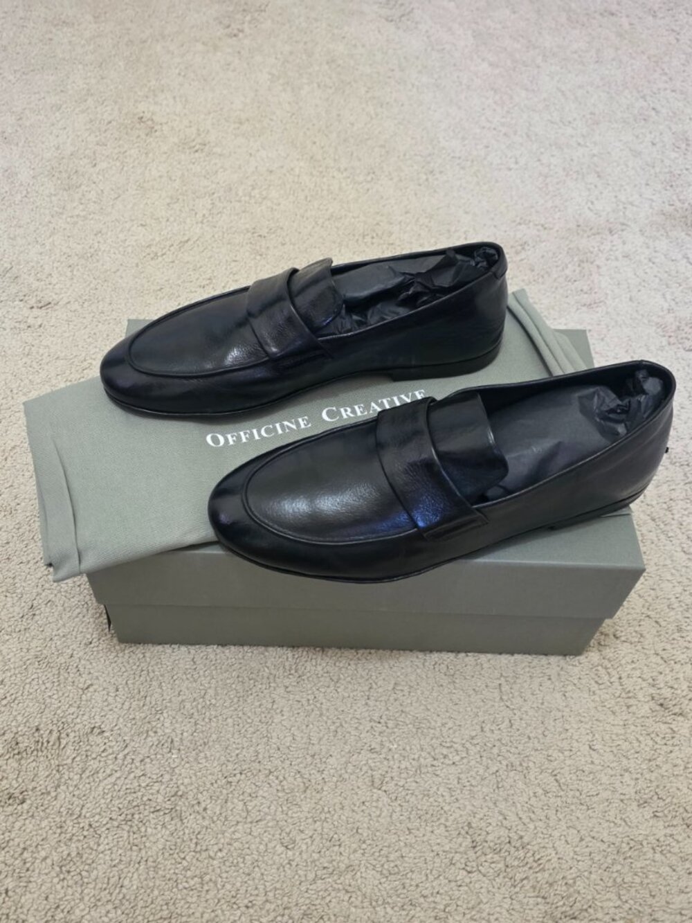 Officine Creative Airto DD Black Leather Penny Loafers NIB Size 42 / US 9